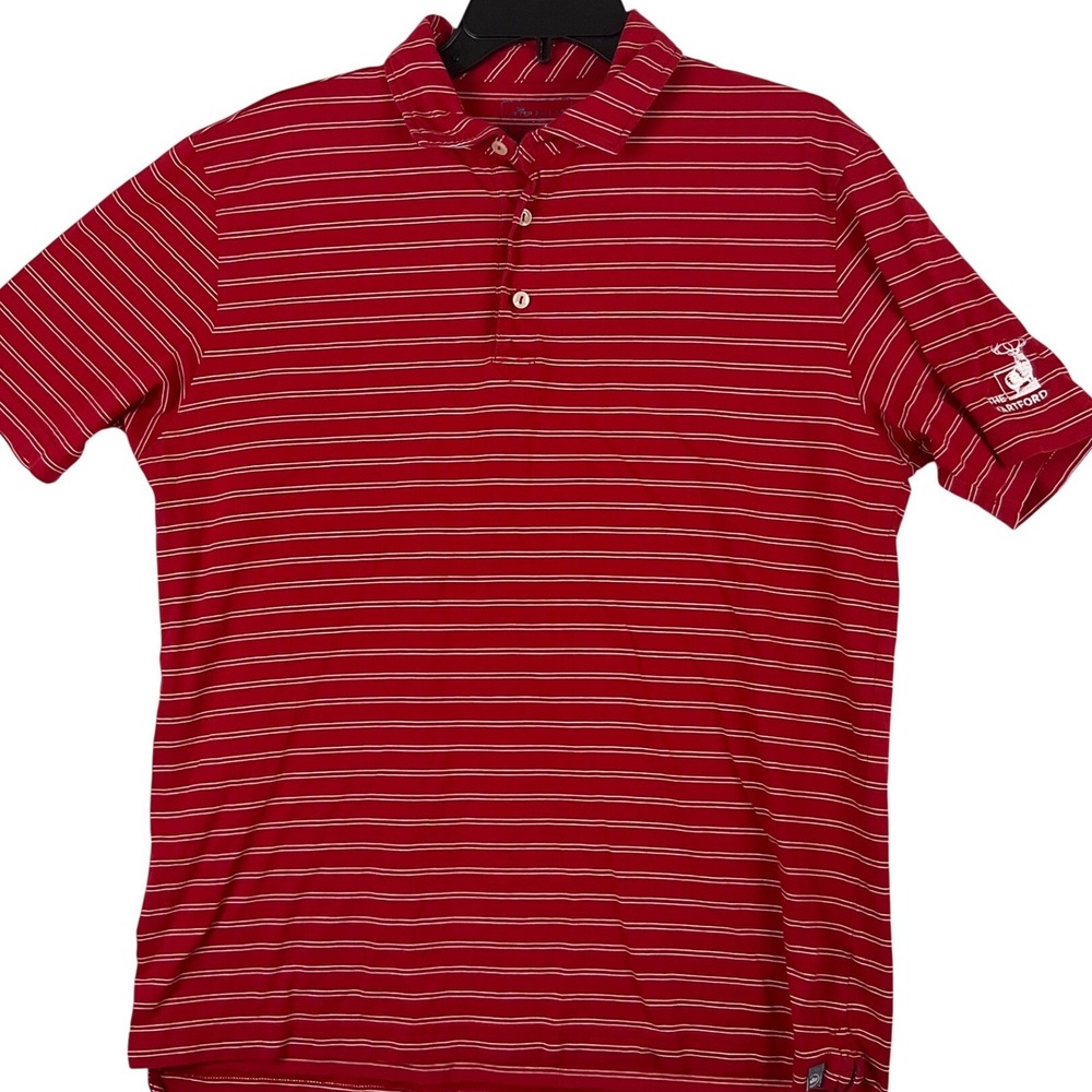 Peter Millar Mens Pima Cotton Striped Polo Shirt Red White The Hartford Size M
